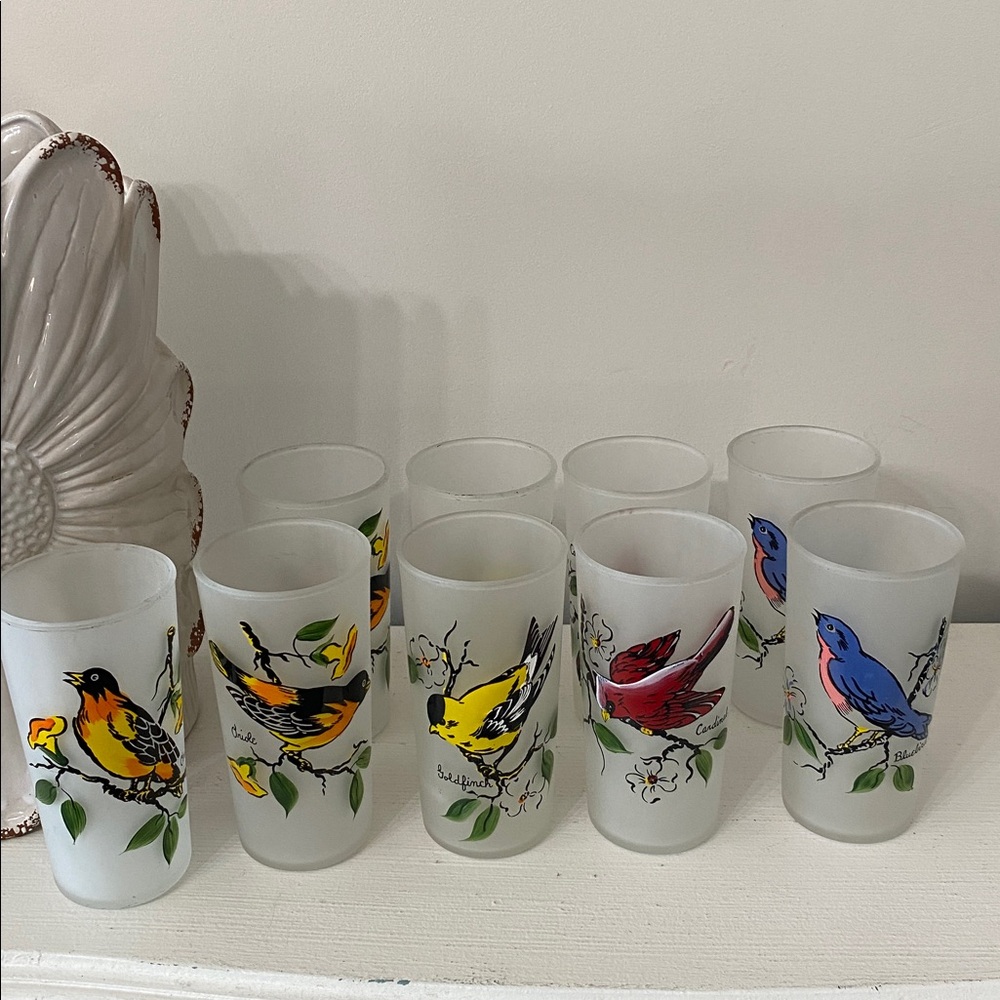 Vintage Hazel Atlas Frosted Bird Glasses